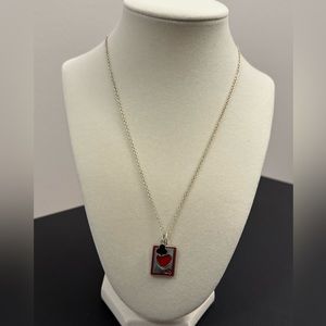 Trendy Playing Card Heart & Spade Charm Silver Stainless Steel Chain Necklace
